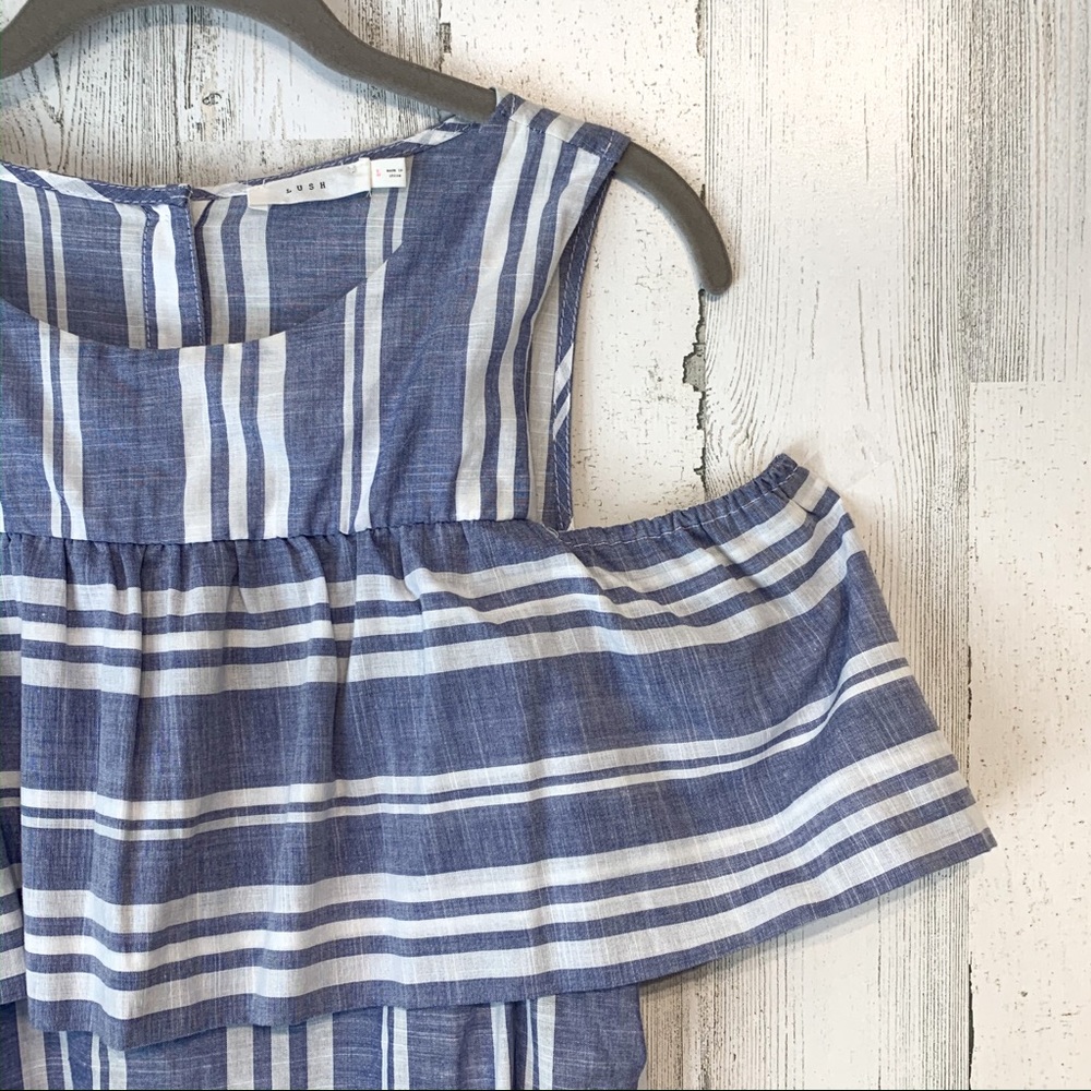 Lush Blue/Wht Cold Shoulder Striped Top Size Lrg - Picture 6 of 8
